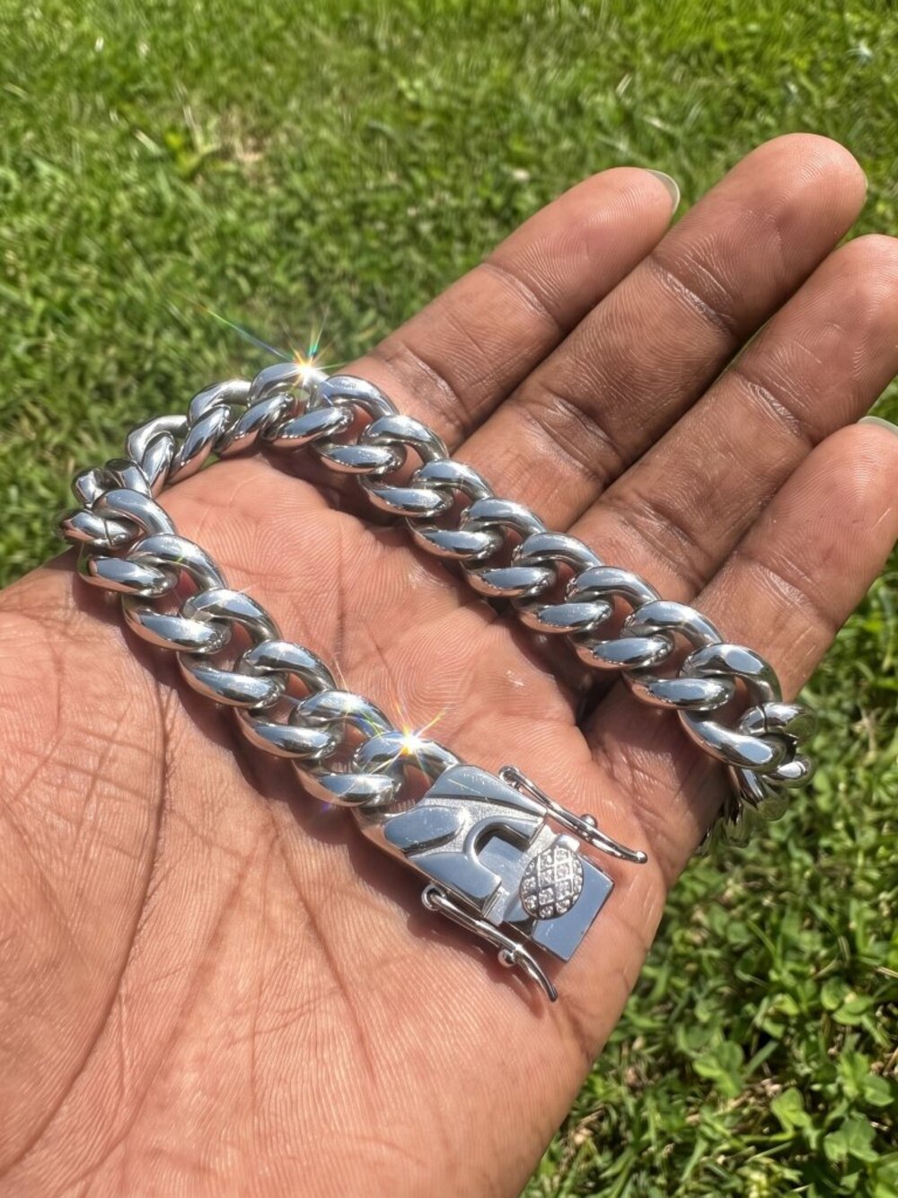 Mens Miami Cuban Link Bracelet Real Silver 8 Inch Plated 10mm Solid Waterproof